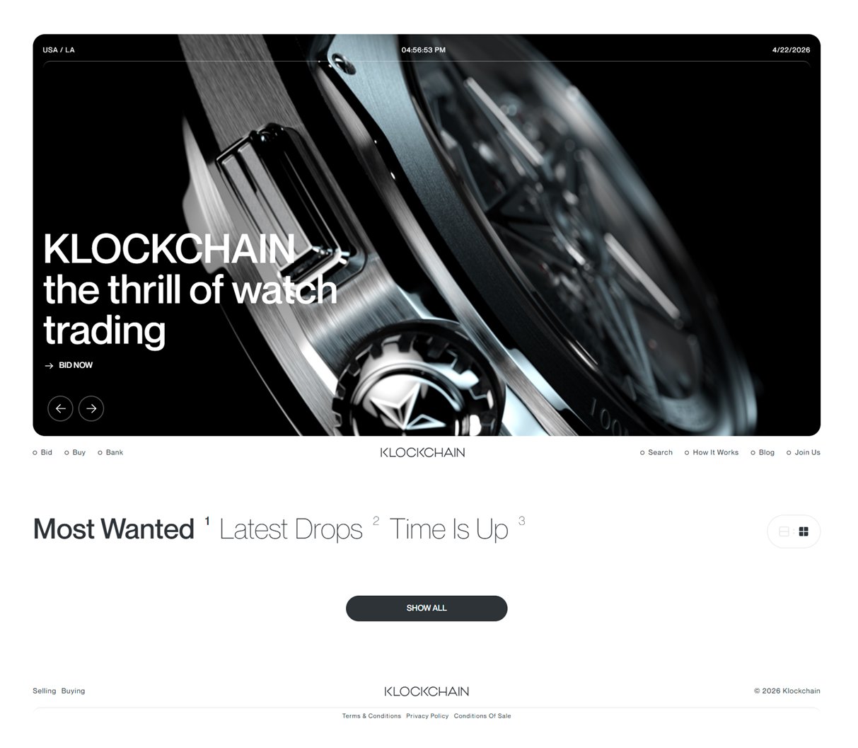 Klockchain luxury watch auction platform hero